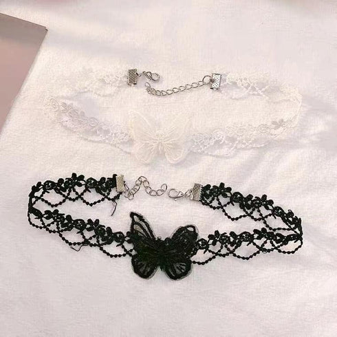 White Gothic Lace Butterfly Chain Collar Necklace Lace Pattern Choker Necklace Elegant Pure Beautiful Bride Wedding Accessories Vintage Neck Jewel...