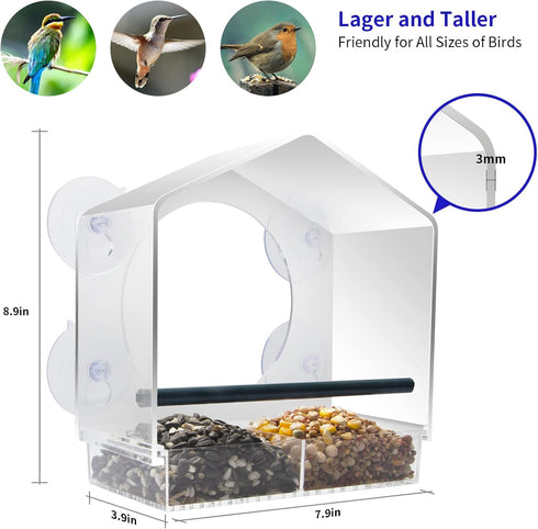 Window Bird Feeder with 4 Extra Strong Suction Cups, Large Outdoor Bird House for Cardinals Bluebird Chickadees etc....