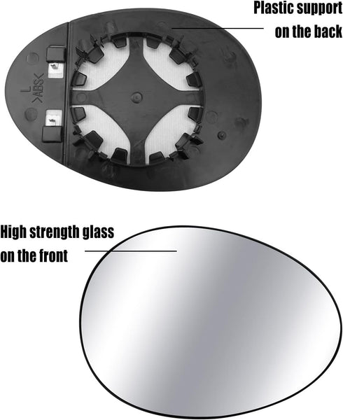 Driver Left Side Mirror Glass Assembly Fit for Mini Cooper 2007-2015 Replace 51169803193 51162755625, Left Heated Rearview Convex Mirror Glass wit...