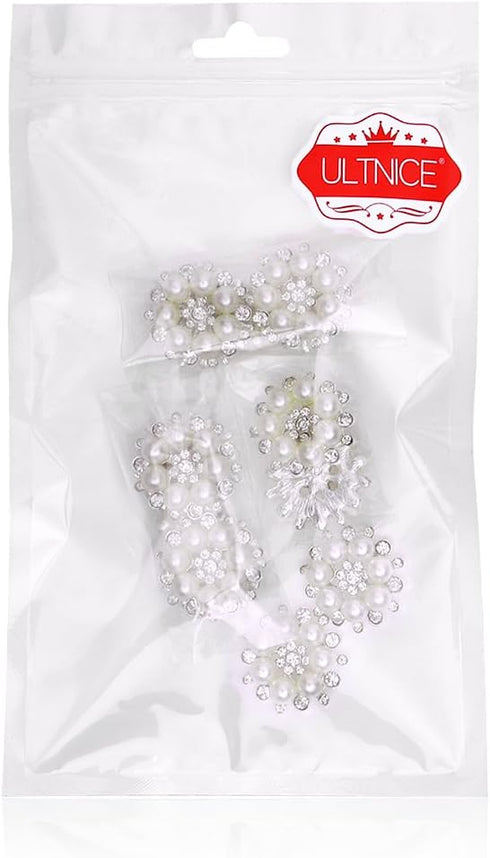 10 Pieces Pearl Rhinestone Buttons, Faux Pearl Snowflake Rhinestones Buttons, Flat Back Flower Rhinestone Buttons Pearl Sew on Clothing Buttons fo...
