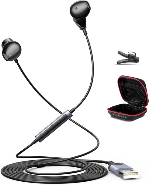 USB Headphone for PC Laptop Wired Earbuds Computer Headset with Microphone Volume Control Mute Button Mic Lightweight Noise Canceling in-Ear Corde...