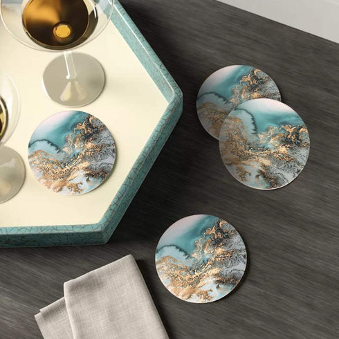 Lahome Marble Pattern Coasters - Round Drinks Absorbent Stone Coaster Set with Ceramic Stone and Cork Base for Kinds of Mugs and Cups (Blue, Set o...