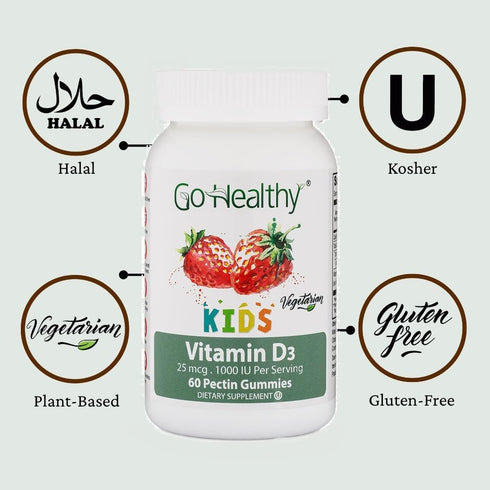 Go Healthy Vitamin D Kids Gummies, Kids Gummy D3, Immune Support, Toddler Vitamin D Gummies – Kosher, Halal, Non-GMO, Gluten-Free, Delicious Fruit...
