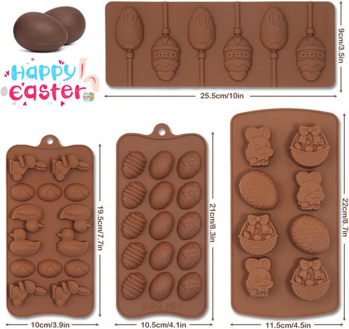 Easter Baking Chocolate Molds,4 Pack Silicone Egg Molds Bunny Duck Resin Biscuit Moulds Ice Candy Gummy Cookie Lollipop Fondant Mould for Kitchen ...