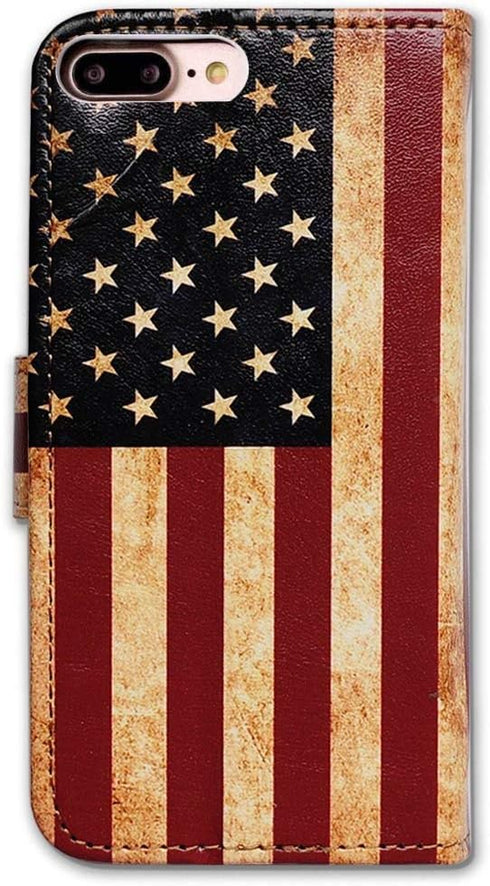 Case for iPhone 8 Plus/iPhone 7 Plus, Retro American Flag Flip Leather Wallet Case with Kickstand, Card Slot, Magnetic Lock...