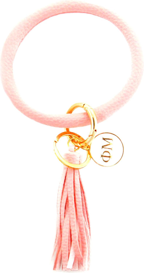 Sorority Shop PM Bangle Keychain - Phi Mu Pink Ring Keychain with Engraved Disc...