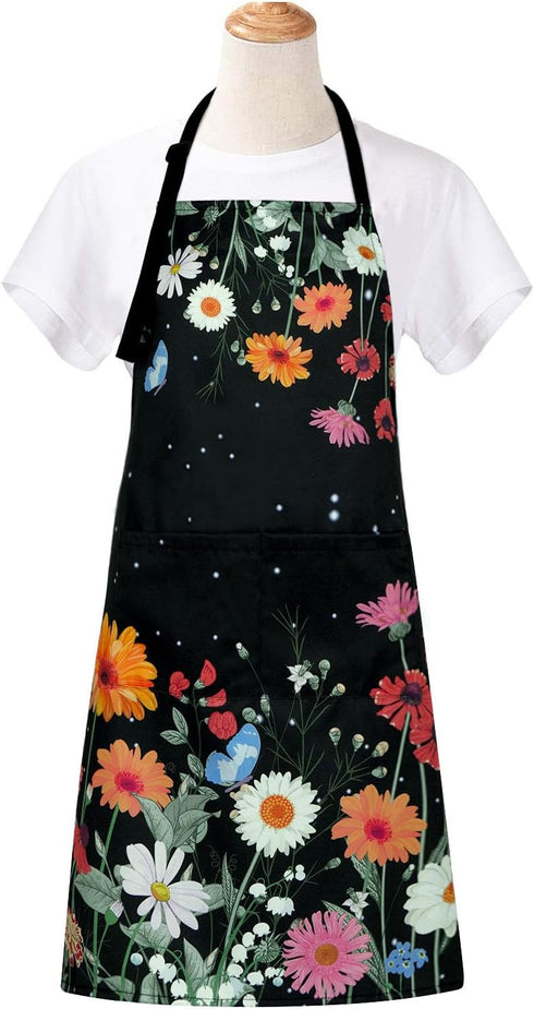 ASPMIZ Floral Apron for Adults, Waterproof Women Apron with 2 Pockets, Flower Cooking Aprons with Adjustable Neck Strap, Kitchen Apron for Washing...