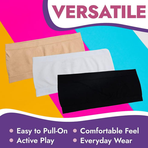 Popular Girls Strapless Bandeau Bra - Seamless Girls Training Bras for Teens. Sports Tube Top Bra 8-14 Age. 3 Pack...