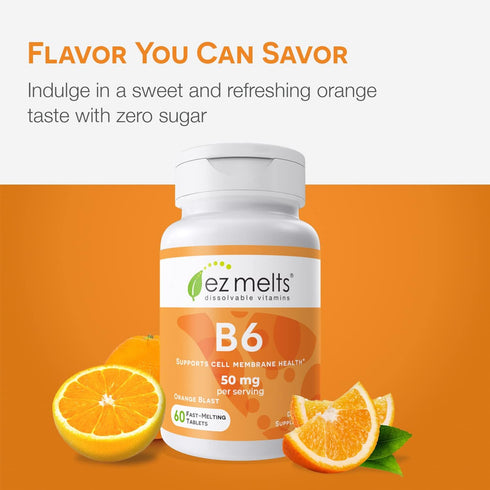 EZ Melts Dissolvable Vitamin B6 50 mg, Sugar-Free, 1-Month Supply...