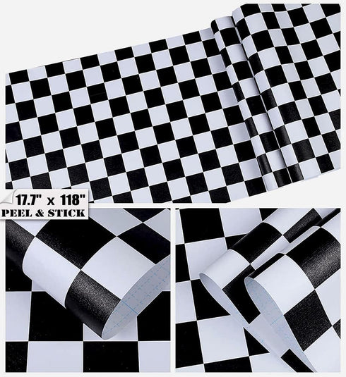 1339 Black White Mosaic Trellis Peel and Stick Wallpaper 17.7" x 9.8ft Square Lattice Self-Adhesive Checkered Contact Paper Shelf Liner Kitchen Ba...