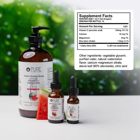 Pure Inventions Antioxidant Vitamin C + Electrolytes - Watermelon Flavored - Water Infusion Drops - No Sugar, Calories, or Artificial Sweeteners -...