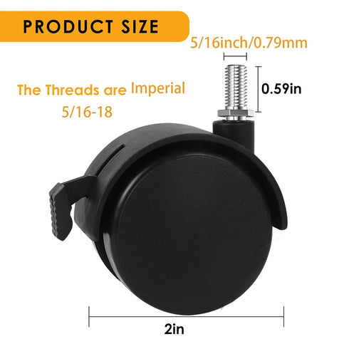 2" Stem Casters Replacement Casters Threaded Swivel Furniture Caster Wheels with Brakes 100Lbs (5/16-18-Black-No Brake)...