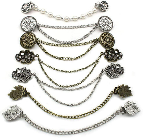 7Pcs Retro Sweater Chain Shawl Clips Cardigan Dresses Clip Collar Clip with Chain for Women Girls...