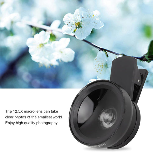 2 in 1 Cell Phone Lens Kit, 0.45X Wide Angle 12.5X Macro Phone Camera Lens, Professional Cell Phone Lens with Clip, Detachable HD Lens with Storag...