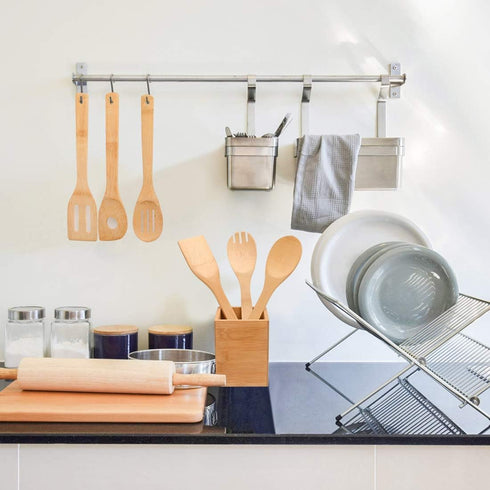 Bamboo Kitchen Utensils, 6 pcs Nonstick Spatula Tools with Handles, Heat Resistant Spatula Set, Non-stick Cooking Utensil, Premium Wooden Spoon Se...