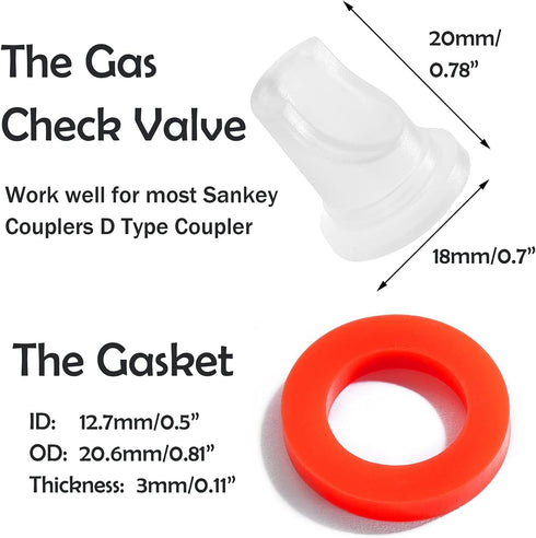 Stainless Steel 304 Beer Keg Coupler Fitting & Check Valve & Beer Washer Gasket,Beer Keg Coupler Accessories Kit for Sankey Couplers D Type Couple...