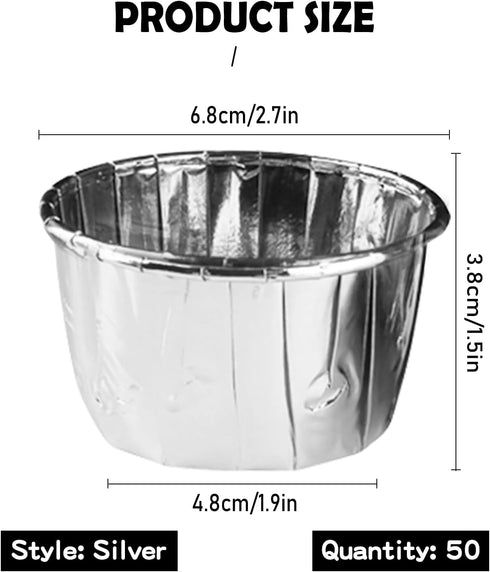 Silver Foil Metallic Paper Baking Cups Muffin Cups Cupcake Liners 50-Count Cake Baking Cups for Birthday, Wedding, Party (Silver)...