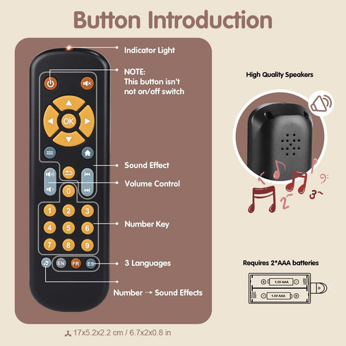 Nueplay Baby TV Remote Control Toy with Light and Sound, Toddler Realistic Controller with 3 Languages, Early Educational Learning Musical Toys, P...