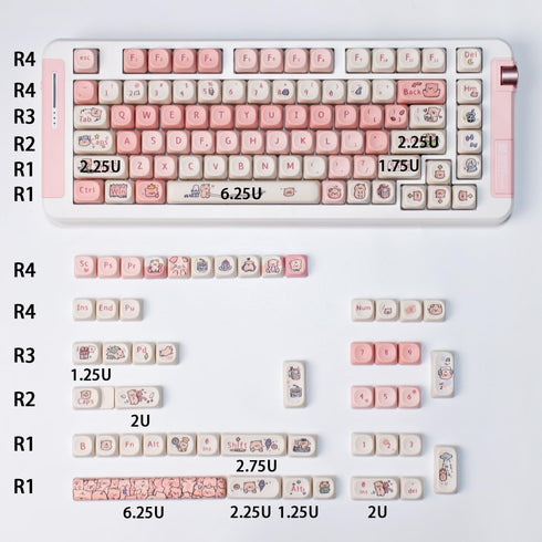 Pink Keycaps PBT MOA Profile Cute Pig Custom Keyboard Keycaps DYE-SUB 131 Keys Set for Cherry MX Switches Alice Mechanical Keyboard...