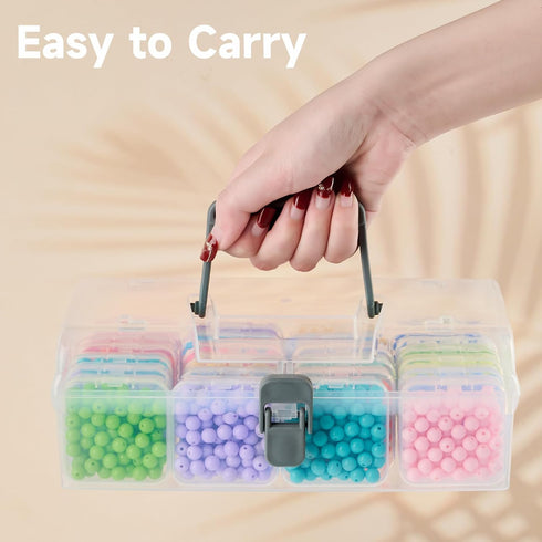 Small Bead Organizers with Handle, 24 Pcs Plastic Storage Cases, Mini Clear Craft Containers with Hinged Lid and Label Small Parts Storage Boxes f...