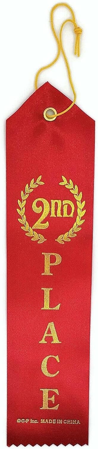 2nd Place (Red) Award Ribbon with Card & String (24 Pack)...
