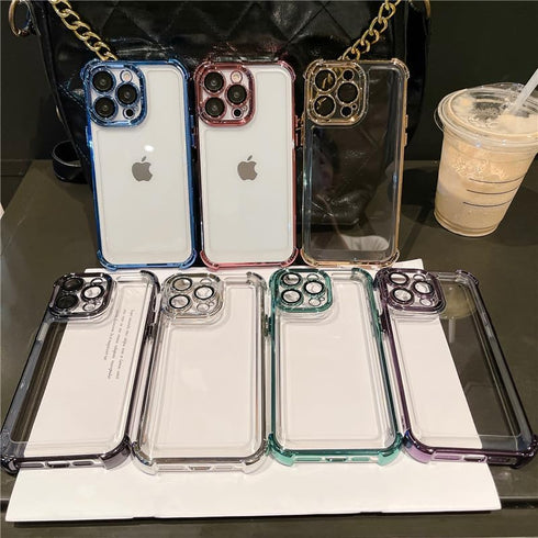 Clear Shockproof Case for iPhone 15 Pro Max, Military Grade Drop Protection Hard Electroplated Back Phone Cover with Anti-Fall Shock-Absorbing Cor...