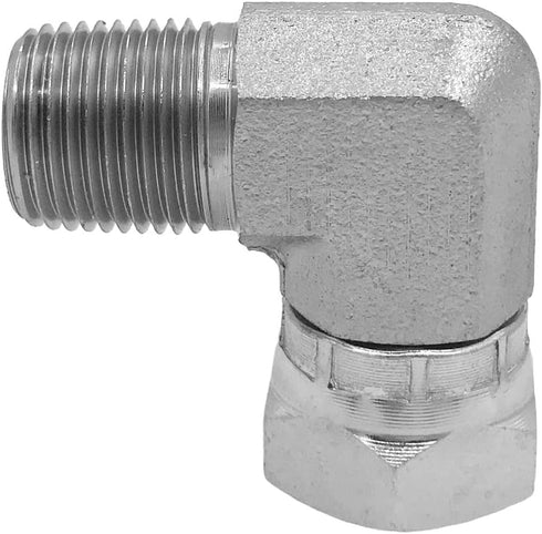 (2-PACK) 1501-06-06 Hydraulic Hose Adapter Fitting 3/8"-18NPTF Male×3/8"-18NPSM Female Swivel 90°Pipe Joints Elbow Carbon Steel...