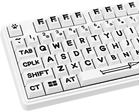 Custom Keycaps, 138 Keys Black and White PBT Cute Keycaps, Cherry Profile Dye Sublimation Themed Keycaps Set for Cherry Gateron MX Switches Mechan...
