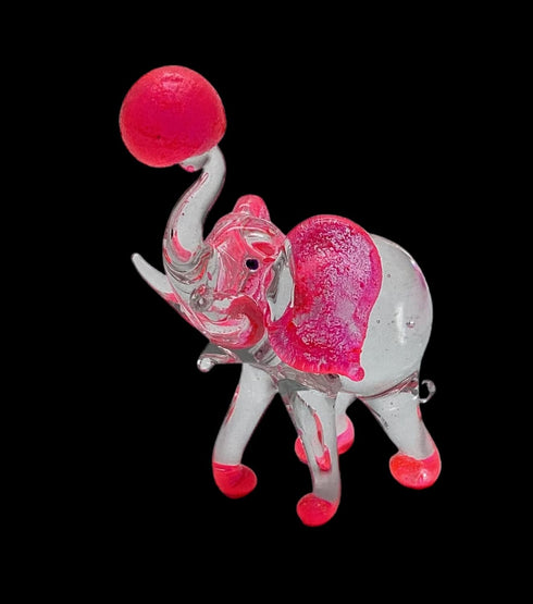 Garden Deco Glow in The Dark Pink Elephant Play Football Hand Blown Art Glass Figurine Ornament Sculpture...