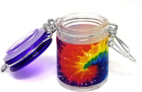 Airtight Glass Herb Mini Storage Jar with Clamping Lid in Choice of Design (Tie Dye, Small)...