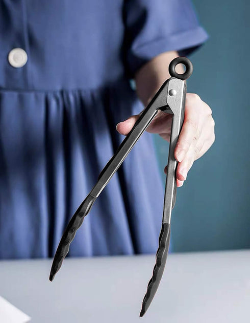 9-Inch Serving Tongs Silicone Tongs, Set of 3 (Black White Gray)...