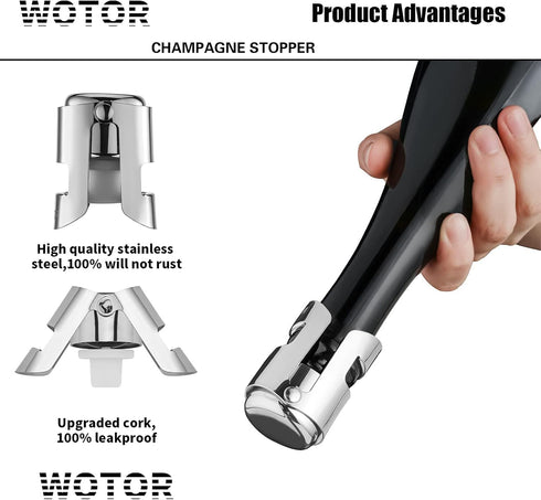 Champagne Stoppers with Stainless Steel Champagne Bottle Stopper with Food Grade Silicone Reusable Champagne Cork, Saver Suitable for Champagne, C...