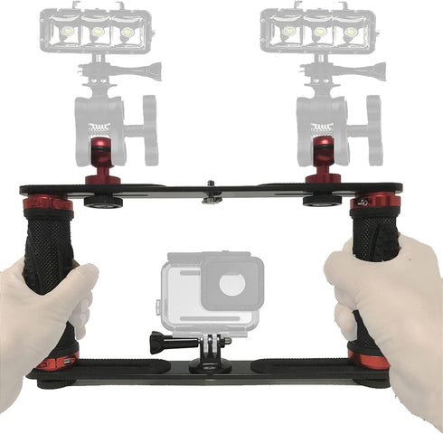 Aluminium Alloy Underwater Video Light Stabilizer Tray Dive Light Stand Tray with Two Aluminum Alloy 1'' Ball Handle for Action Camera and Any Oth...