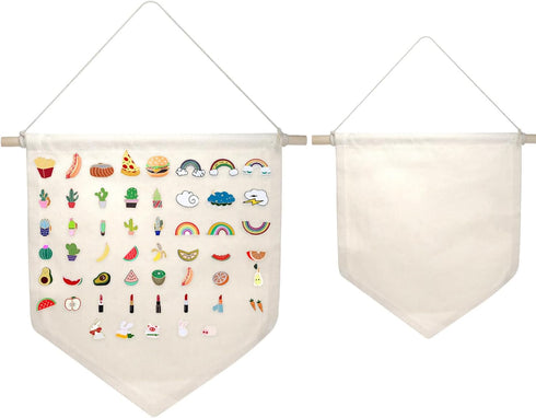 2Pcs Wall Hanging Brooch Jewelry Storage Case Canvas Display Stand, Wall Display Banners Enamel Pins, Buttons and Earrings Necklace Collections fo...