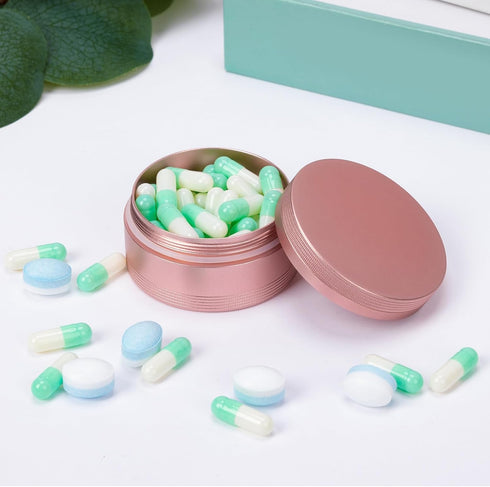 Portable Pill Box Pill Case Daily - Waterproof Single Metal Pill Container for Pocket Purse, Aluminium Alloy Round Daily Medicine Organizer to Hol...