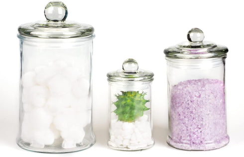 Mini Glass Apothecary Jars, Bathroom Storage Organizer Canisters for Cotton Swabs, Cotton Balls, Makeup Sponges, Bath Salts, Hair Ties, Makeup - S...