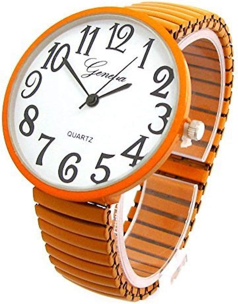Blekon Collection Fashion Watch Wholesale Geneva Super Large Stretch Watch Clear Number Easy Read (Orange)...
