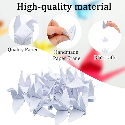 WANDIC 100 Pcs Origami Paper Cranes, Handmade Folded Origami Paper Crane String Garland for Wedding Party Backdrop Home Decoration, White...