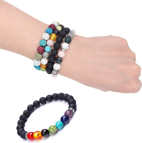 EuTengHao 602Pcs Lava Beads Stone Kits with 8mm Chakra Beads and Spacers Beads Bracelet Elastic String for Diffuse Essential Oils Adult DIY Jewelr...