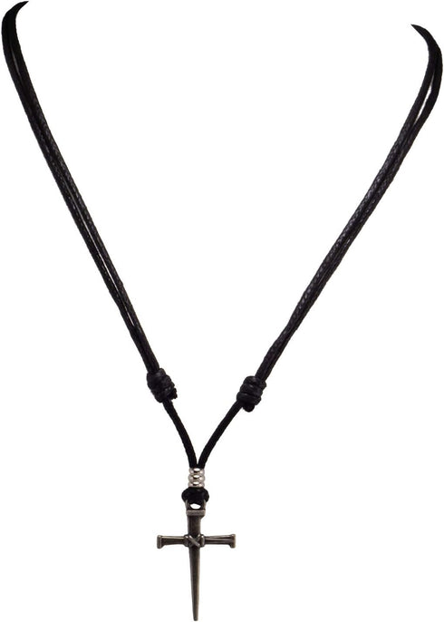 BlueRica Nail & Cross on Adjustable Black Cord Necklace (Old Silver Finish)...