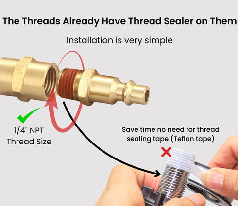Air Hose Fittings And Quick Connect Air Fittings, 1/4 Inch NPT Brass Female Male Air Coupler Plug And Hex Nipple (13 Piece) Industrial Type D, Air...