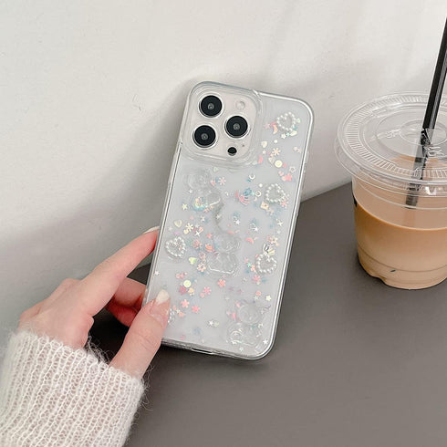 Fycyko Phone Case for iPhone 12 Pro Max,Cute 3D Bear Glitter Bling Clear Design for iPhone 12 Pro Max Case Women Girl Shockproof Camera Protect-6....