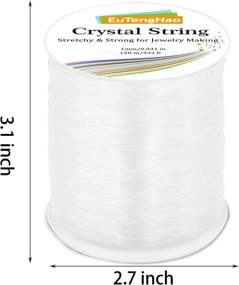 EuTengHao 1mm Crystal Elastic String for Bracelets, 150m/492ft Clear Stretchy Cord for Jewelry Making, Beading String With Bead Stretch...