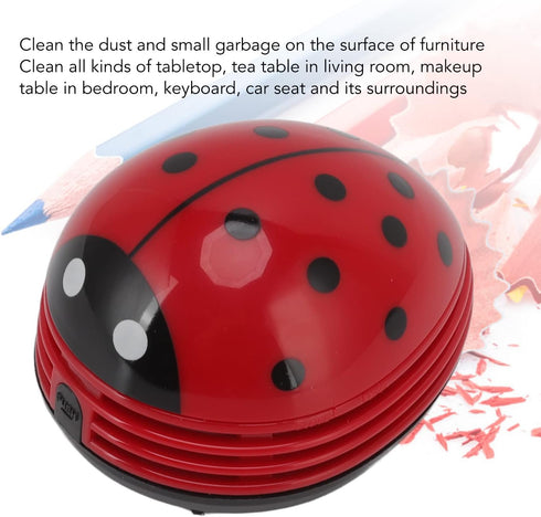 Mini Desktop Vacuum Cleaner Cartoon Ladybug Sweeper Handheld Vacuum Paper Portable Ladybird Shape for Cute Red Red Ladybird Handheld Vacuums...
