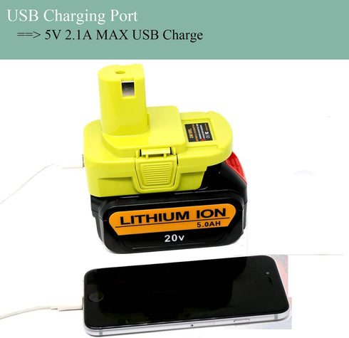 Battery Adapter for Dewalt to Ryobi Battery Adapter, Convert Dewalt 20V Llithium Battery DCB205 DCB207 to Ryobi 18V One+Battery P107 P108, with 5V...