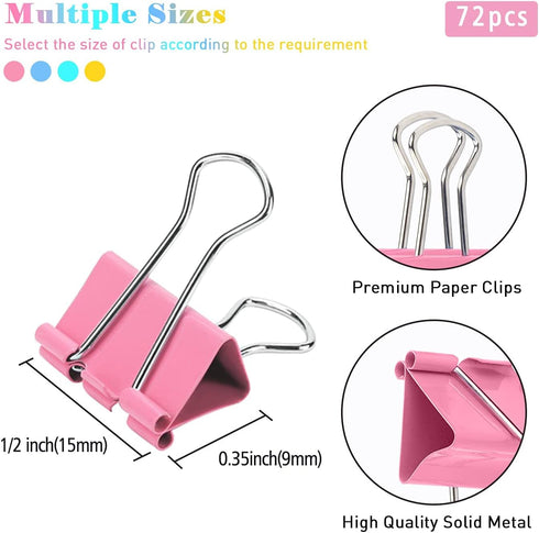 Mini Binder Clips, 120 Pack, 5/8 Inch, Standard 15mm, Color, Mini Binder Paper Clips, Fold Clamp, Capacity 0.23 Inch, Paper Clips, Office Supplies...