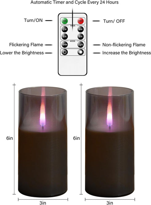 Flameless Candles Upgraded Realistic Flickering Flame LED Candles,Battery Operated Candles with Remote Timers,Acrylic Electric Candles Set of 3(D ...