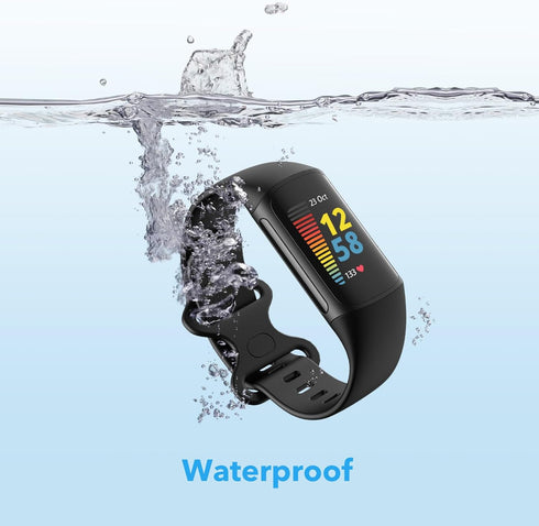 2 Pack Waterproof Bands Compatible with Fitbit Charge 5 / Fitbit Charge 6 for Women Men, Classic Soft Sports Replacement Wristbands for Women Men ...