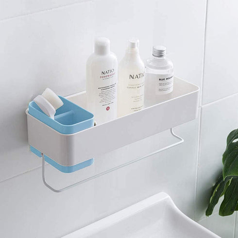 MORNITE Bathroom Organizer Mirror, Restroom Shelf Adhesive Wall Mount No Drilling Basket Rack Shelves Shower Caddy Blue...