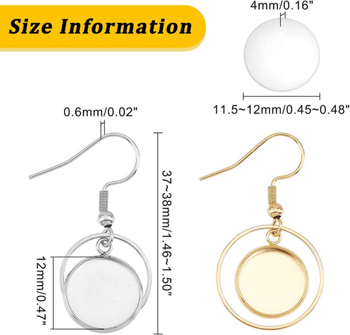 DICOSMETIC 2 Colors Cabochon Earring Hooks Making Kit Stainless Steel 20Pcs 12mm Flat Round Blank Bezel Tray Golden Dangle Earring and 20Pcs Glass...